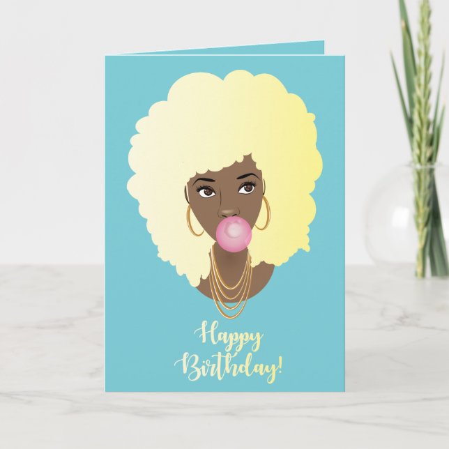 Carte Joyeux anniversaire ! Femme noire, Blonde Afro Bub (Devant)