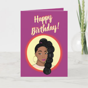 Carte Joyeux anniversaire ! Femme noire, High Puff Ponyt