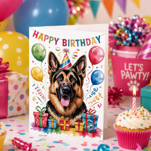 Carte Joyeux Anniversaire Fête de Chien de Berger Allema