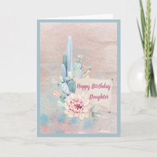Carte Joyeux anniversaire fille aquarelle Cactus
