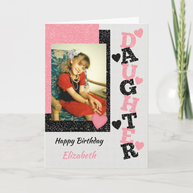 Carte Joyeux anniversaire fille rose et noir photo (Devant)
