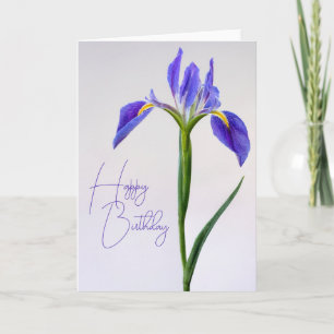 Carte Joyeux anniversaire   Fleur Iris Violet