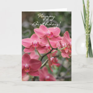 Carte Joyeux anniversaire fleurs d'orchidée rose