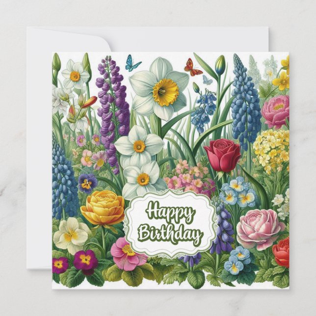 Carte Joyeux Anniversaire Fleurs Jardins (Devant)