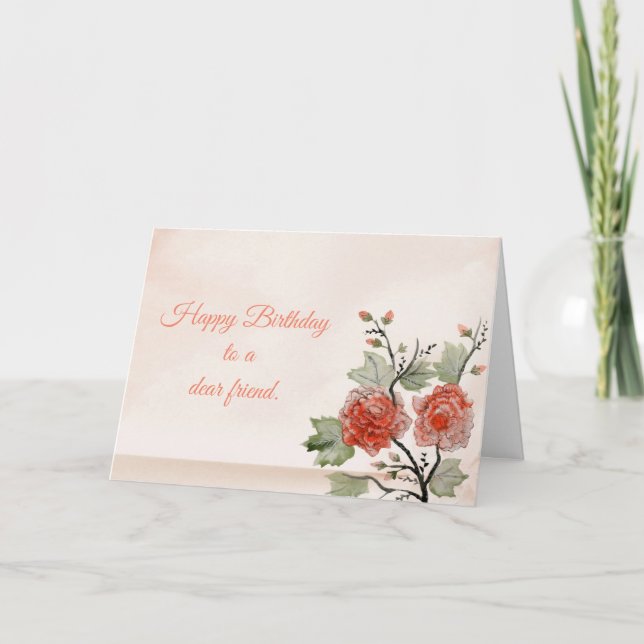 Carte Joyeux anniversaire. Fleurs orientales. (Devant)