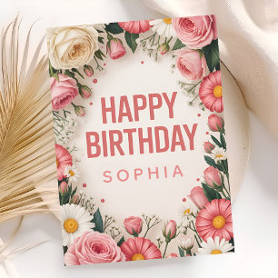 Carte Joyeux Anniversaire Fleurs Roses