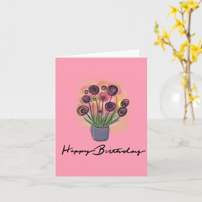 Carte Joyeux Anniversaire Floral Bouquet Rose Blanc à l' (Fleur jaune)