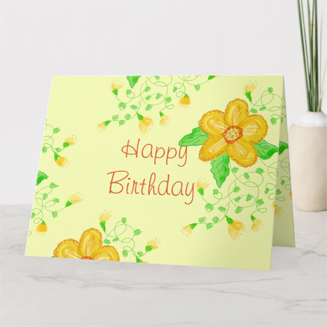 Carte Joyeux anniversaire Floral Jaune (Devant)