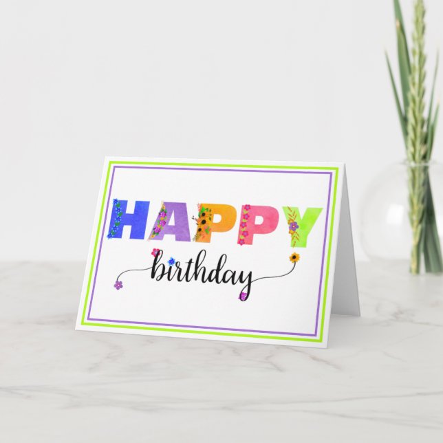Carte Joyeux Anniversaire Floral Lettres Accentées (Devant)