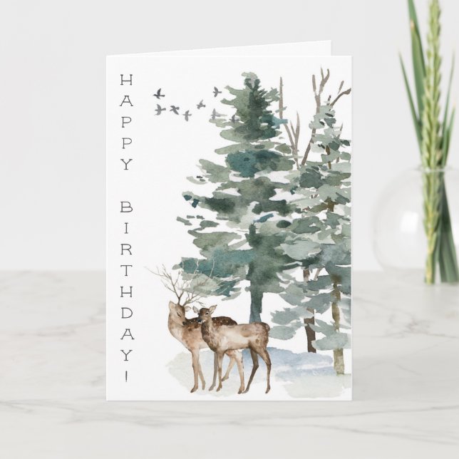 Carte Joyeux Anniversaire Forêt de Cerfs-Couple (Devant)