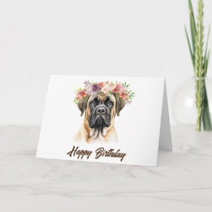 Carte Joyeux Anniversaire Français Mastiff Chien avec Fl