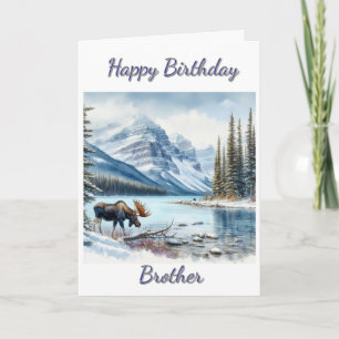 Carte Joyeux Anniversaire Frère Élan en Hiver 