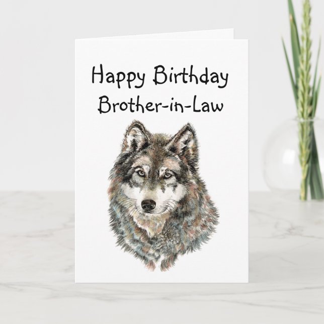 Carte Joyeux anniversaire frère en droit Humour Wolf, Wo (Devant)