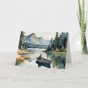 Carte Joyeux anniversaire Frère pêche sur le lac en bate