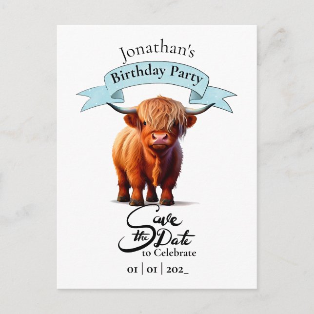 Carte joyeux anniversaire garçon à la vache (Devant)