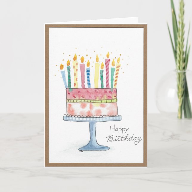 Carte Joyeux anniversaire, gâteau aux bougies (Devant)
