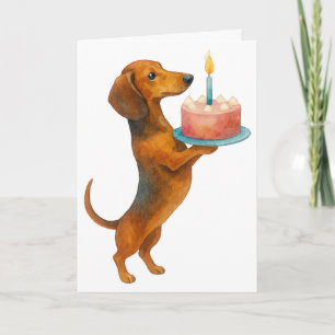 Carte Joyeux anniversaire gâteau chiot teckel chien sauc