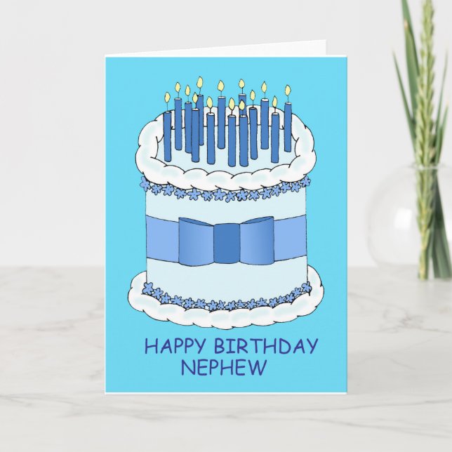 Carte Joyeux anniversaire, gâteau et bougies de neveu (Devant)