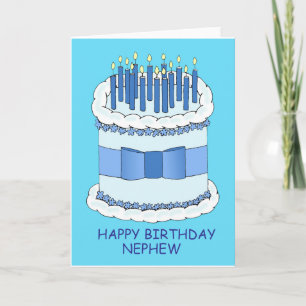 Carte Joyeux anniversaire, gâteau et bougies de neveu