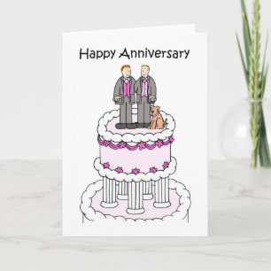 Carte Joyeux Anniversaire Gay Couple avec chien sur gâte