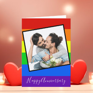 Carte Joyeux Anniversaire Gay Couple Photo Custom Rainbo