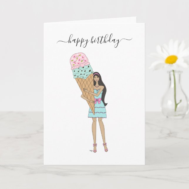 Carte Joyeux anniversaire - Glace Cream Fashion Girl (Petite plante)