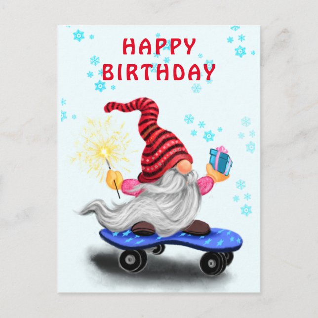 Carte Joyeux Anniversaire Gnome Patineur Heureux a (Devant)