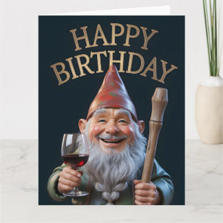 Carte "Joyeux Anniversaire" Gnome portant un toast au vi