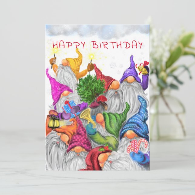 Carte Joyeux Anniversaire - Gnomes Anniversaire Célébrat (Debout devant)