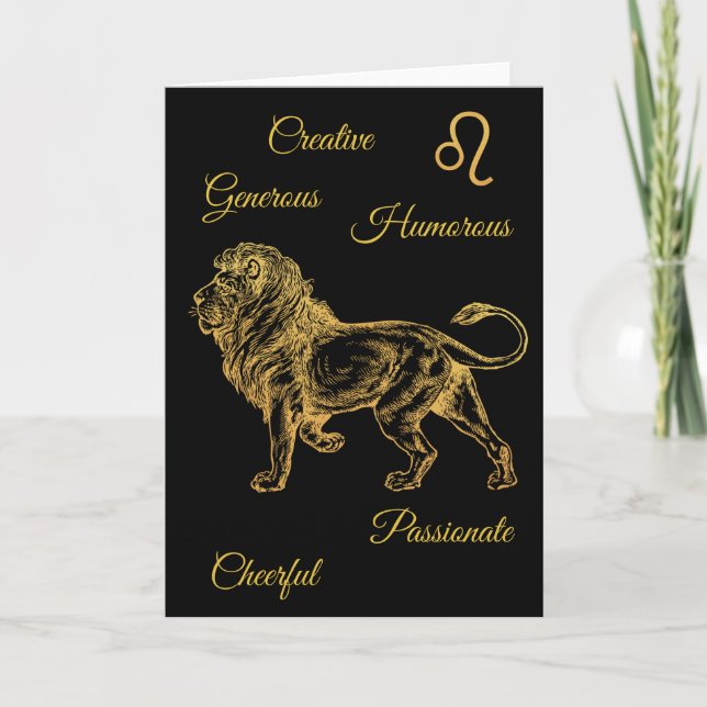 Carte Joyeux Anniversaire Gold Leo Zodiac Horoscope (Devant)