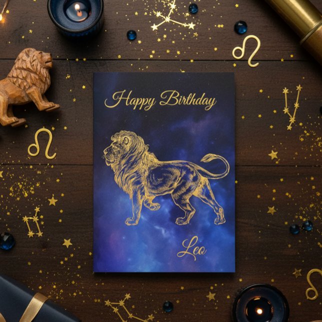 Carte Joyeux anniversaire Gold Leo Zodiac Horoscope Nebu (Créateur téléchargé)