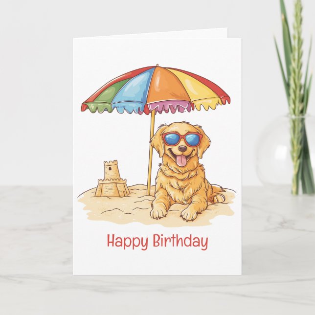 Carte Joyeux Anniversaire Golden Retriever Beach Chien (Devant)
