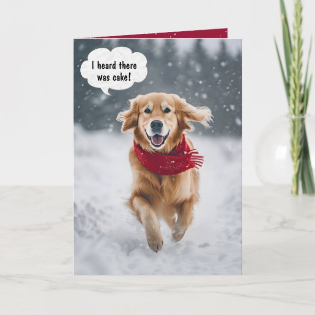 Carte Joyeux Anniversaire Golden Retriever En Neige (Devant)
