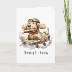 Carte Joyeux Anniversaire Goldendoodle Dog Avion pilote
