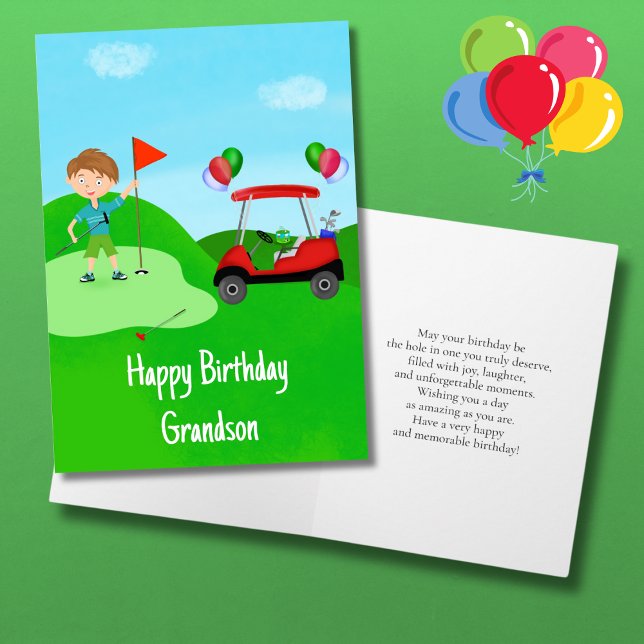 Carte Joyeux Anniversaire Grand-fils Garçon Golfer Sur G (Créateur téléchargé)