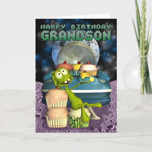 Carte Joyeux anniversaire grand-fils, hors de ce monde,  (Devant)