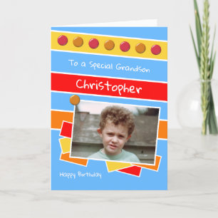 Carte Joyeux anniversaire Grand-fils rouge bleu jaune ph