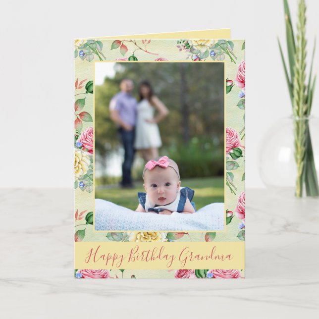 Carte Joyeux anniversaire grand-mère photo florale (Devant)