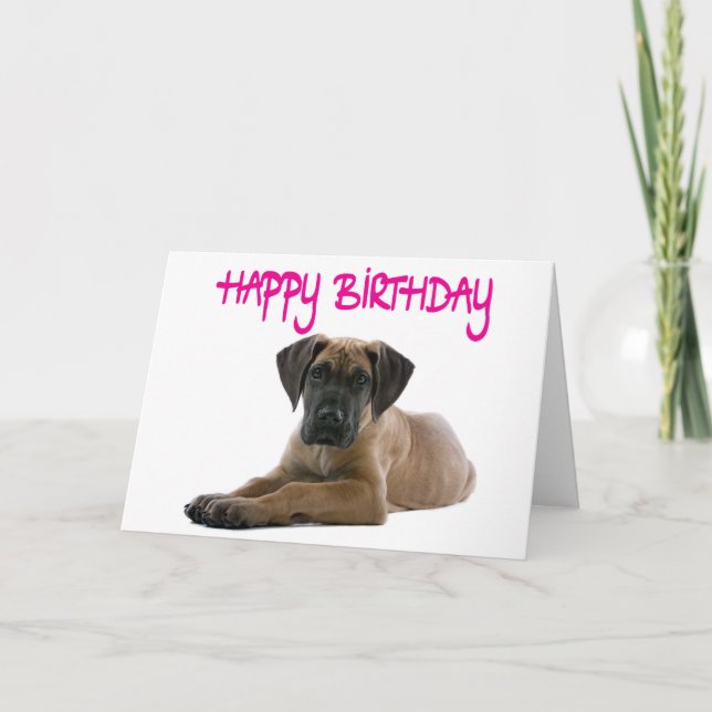 Carte Joyeux Anniversaire Grande Dane Puppy Dog Card - V (Devant)