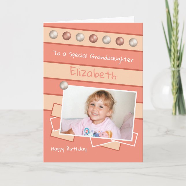 Carte Joyeux Anniversaire Grandgirl corail et photo de p (Devant)
