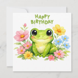 Carte Joyeux Anniversaire Grenouille Aquarelle avec Fleu