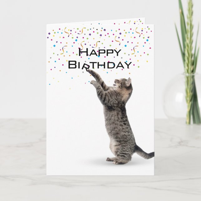 Carte Joyeux Anniversaire gris Tabby Chat (Devant)