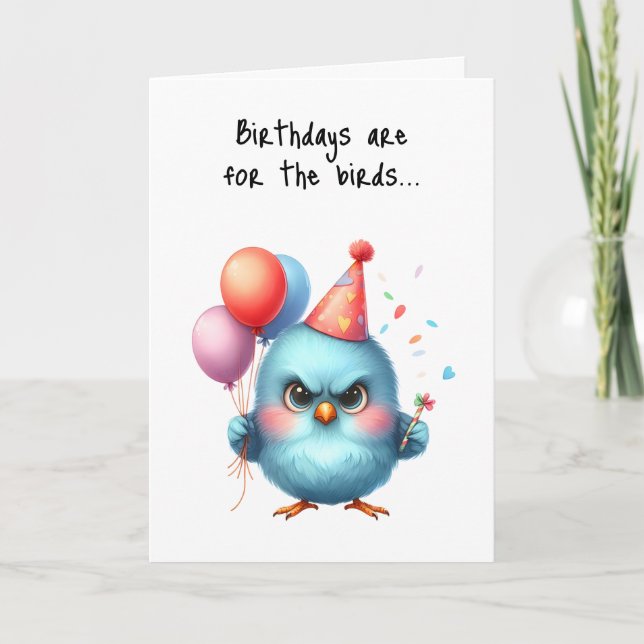 Carte Joyeux anniversaire Grumpy Bird Ballons Casquette  (Devant)