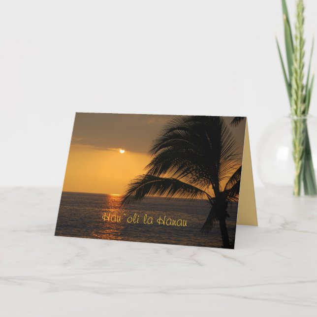 Carte Joyeux anniversaire hawaïen coucher de soleil trop (Devant)