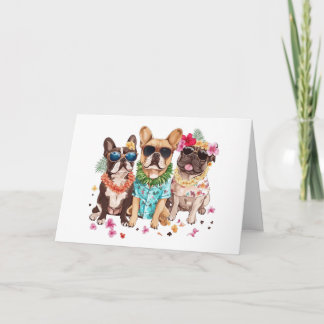 Carte Joyeux anniversaire Hawaiian France Bulldogs Flowe