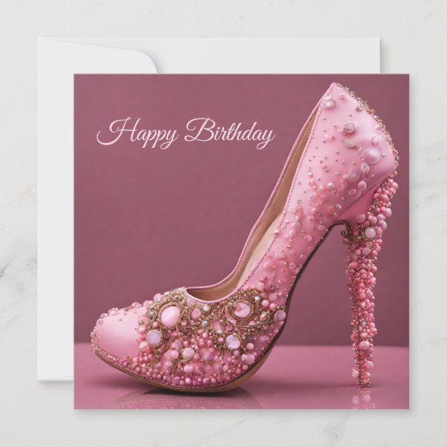 Carte Joyeux Anniversaire High Heel Rose Chaussure (Devant)