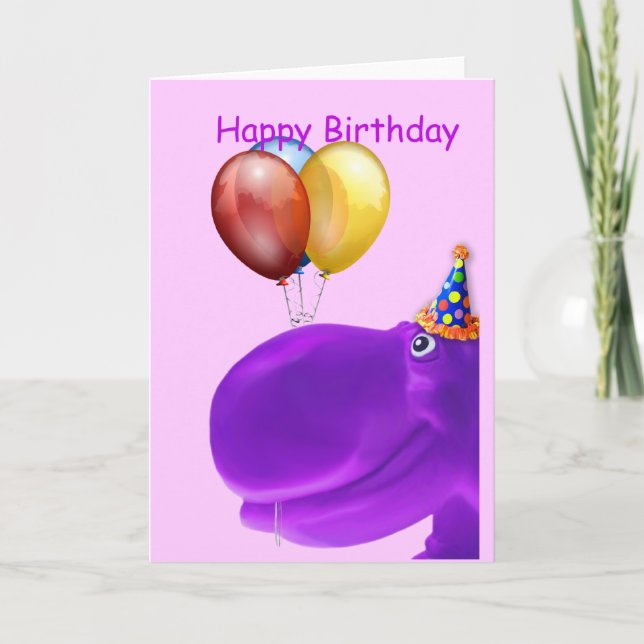 Carte Joyeux anniversaire hippo violet (Devant)