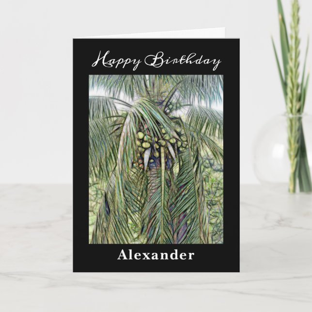 Carte Joyeux Anniversaire Hommes Artsy Cocout Tree Tropi (Devant)