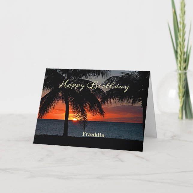 Carte Joyeux Anniversaire Hommes Coucher de soleil Océan (Devant)