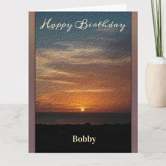 Carte Joyeux Anniversaire Hommes Sunset Tropical Personn (Devant)